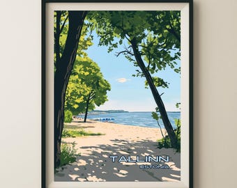 Tallinn, Estland, Pirita Beach, reseaffisch och väggkonst, affischtryck