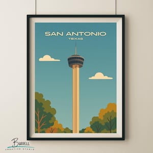 San Antonio Texas Tower Of The Americas Travel Poster & Wall Art Poster Print