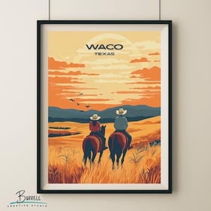 Waco Texas Brazos Bluff Ranch Horseback Riding Travel Poster & Wall Art Poster Print