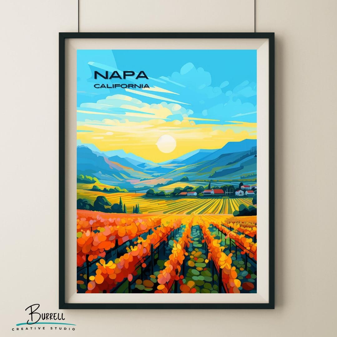 Napa California Valley Landscape Travel Poster & Wall Art Poster Print ...