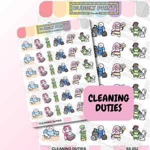 Feuille d'autocollants pour travaux de nettoyage | Tâches ménagères | Autocollants mignons de planificateur de tâches ménagères | Stickers pour journaux | SS 052