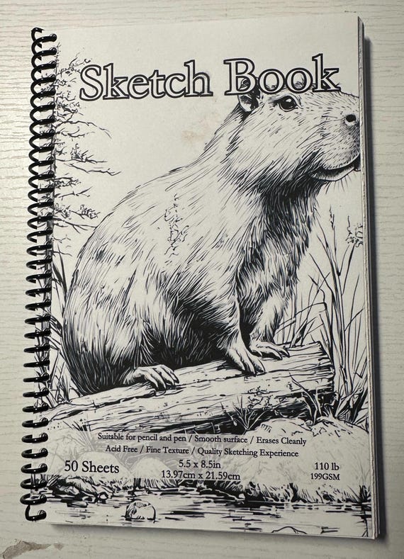 Capybara Sketchbook – 5.5″ × 8.5″, 50 Sheets, Spiral-Bound Drawing Pad, Cute Capybara Cover, Artist & Hobby Sketchbook
