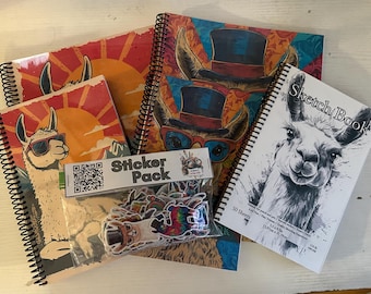 Paquete de papelería con una llama divertida: libros para colorear (2 tamaños), cuadernos (2 tamaños), cuaderno de dibujo, 72 pegatinas. ¡Un adorable set de regalo con una llama!