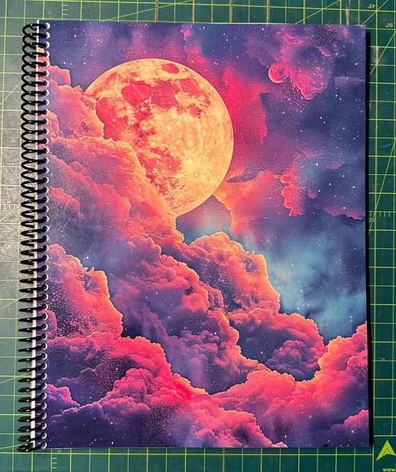 Colorful Moon And Cloud Lined Notebook – Soft Cover, Spiral Bound, 60 Sheets (120 Pages), Two Sizes: 8.5×11″ & 5.5×8.5″, Writing Journal