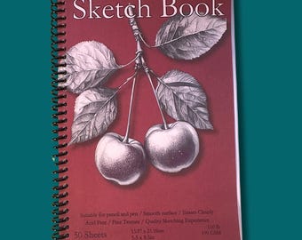 Cherry Sketchbook - 5.5x8.5in, 50 Sheets, Spiral Bound, Premium Drawing Pad, Art Supplies, Floral Sketch Pad, Professional & Hobby