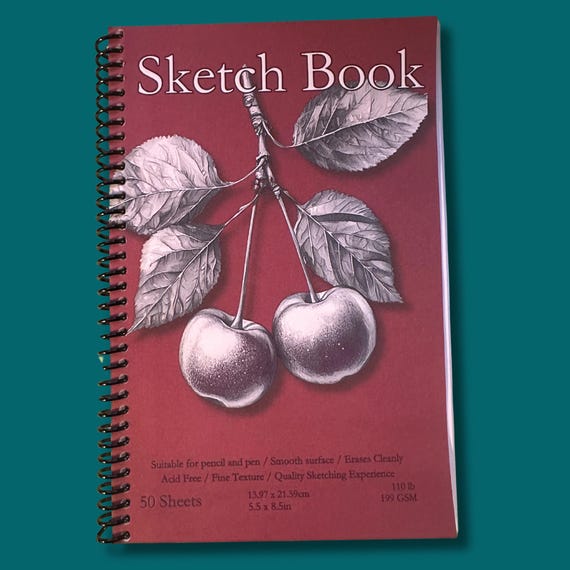 Cherry Sketchbook - 5.5x8.5in, 50 Sheets, Spiral Bound, Premium Drawing Pad, Art Supplies, Floral Sketch Pad, Professional & Hobby