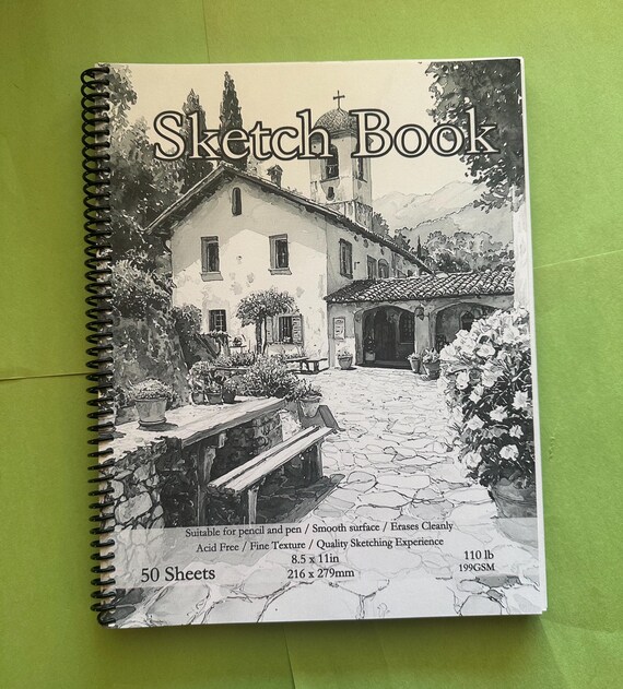Church Courtyard Cover Sketchbook - 8.5x11in, 50 Sheets, Spiral Bound, Drawing Pad, Science-Inspired Art Supplies, Professional & Hobby Use