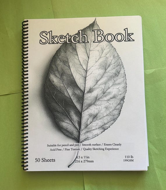 Leaf Cover Sketchbook - 8.5x11in, 50 Sheets, Spiral Bound, Premium Drawing Pad, Art Supplies, Nature-Inspired, Professional & Hobby Use