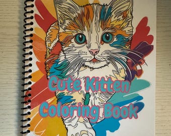 Cute Kitten Coloring Book - 5.5x8.5in, 41 Pages, Spiral Bound, Adorable Cat Coloring Book for Kids + Adults, Stress Relief & Fun Activity