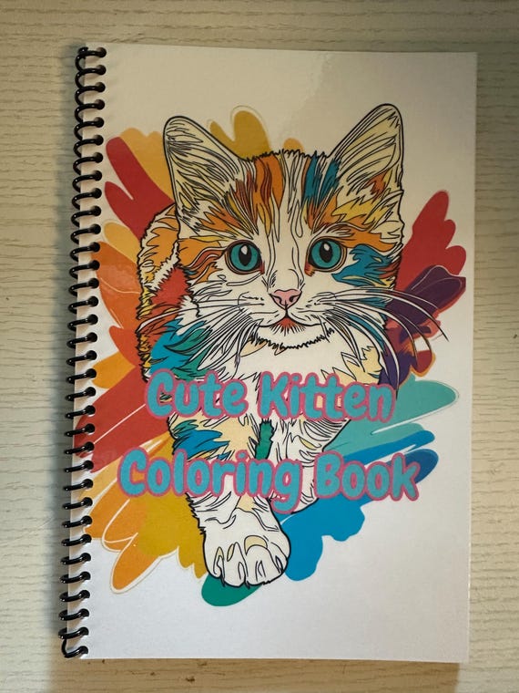 Cute Kitten Coloring Book - 5.5x8.5in, 41 Pages, Spiral Bound, Adorable Cat Coloring Book for Kids + Adults, Stress Relief & Fun Activity