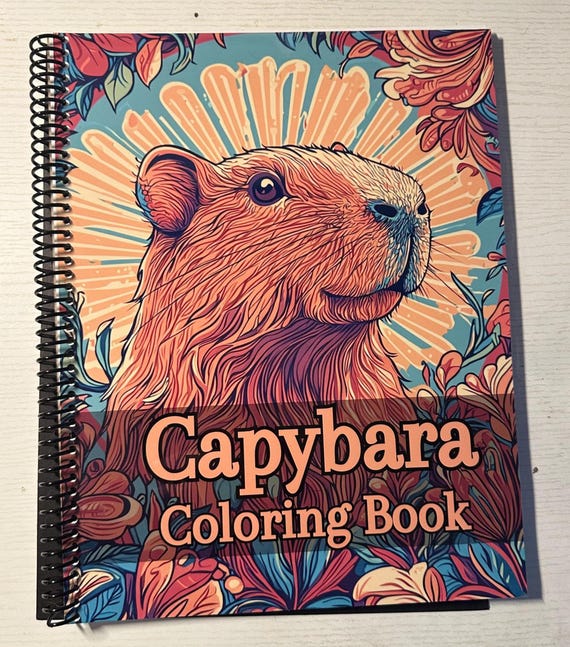 Capybara Coloring Book – 8.5″×11″, 49 Relaxing Pages, Spiral Bound, Cute Wildlife Coloring for Kids & Adults, Stress Relief, Mindfulness