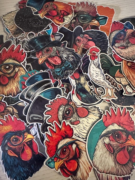 Chicken Sticker Pack – 72 Funny Chicken-Themed Glossy Vinyl Stickers, Laminated Animal Decals for Laptops, Water Bottles, Planners & Gifts