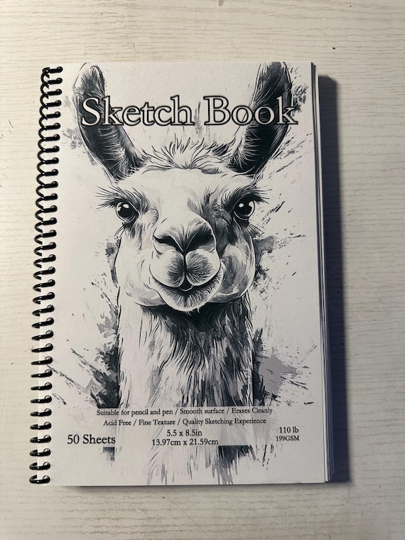 Llama Sketchbook – 5.5×8.5in, 50 Sheets, Spiral‑Bound, Premium Drawing Pad, Cute Animal Design, Artist & Hobby Sketchbook"