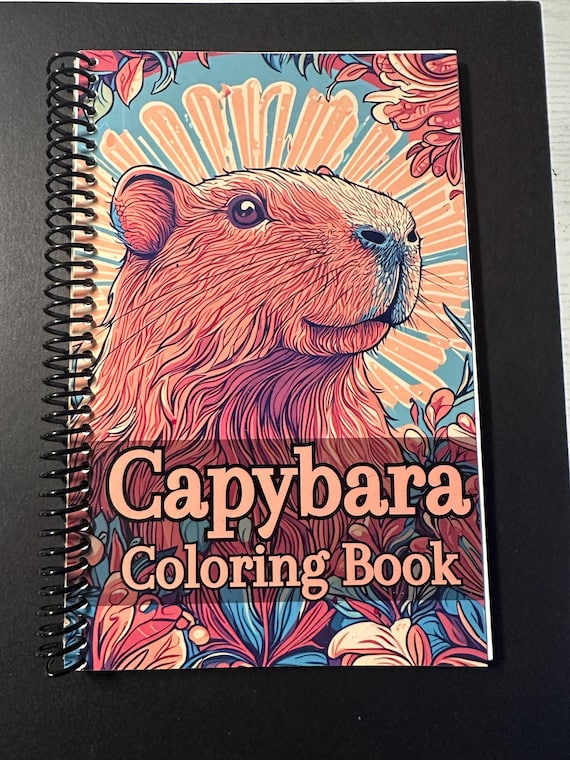 Capybara Coloring Book – 5.5″×8.5″, 49 Relaxing Pages, Spiral Bound, Cute Wildlife Coloring for Kids & Adults, Stress Relief, Mindfulness