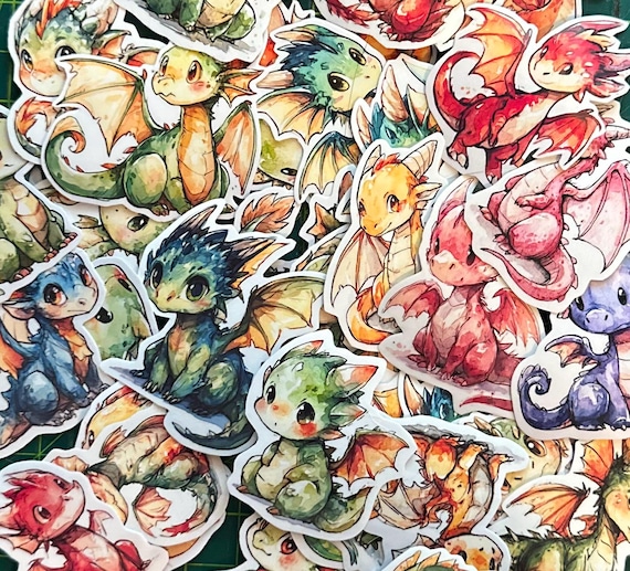 Cute Dragon Sticker Pack – 36 Adorable Vinyl Stickers, Glossy Fantasy Dragon Decals for Laptops, Water Bottles, Journals & Gifts