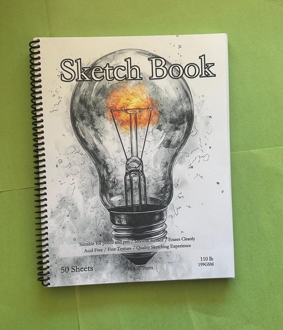 Lightbulb Cover Sketchbook - 8.5x11in, 50 Sheets, Spiral Bound, Premium Drawing Pad, Art Supplies, Nature-Inspired, Professional & Hobby Use