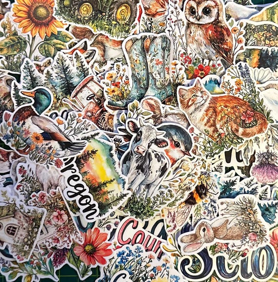 Scio Oregon Country Life Sticker Pack - 56 Vinyl Stickers, Glossy Country & Nature Designs for Journals, Laptops, Planners and Gifts