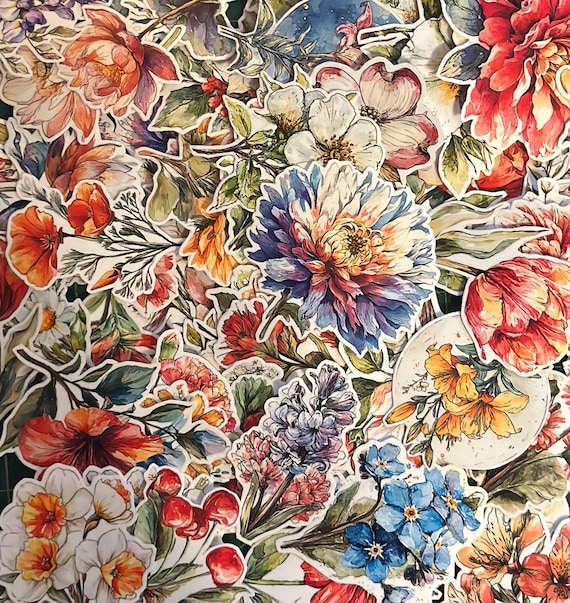 Flower Sticker Pack – 72 Bright & Beautiful Vinyl Stickers, Glossy Laminated Floral Decals for Laptops, Water Bottles, Planners and Gifts