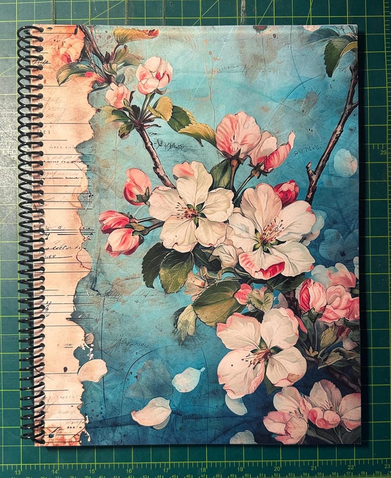 Apple Blossom Lined Notebook – Soft Cover, Spiral Bound, 60 Sheets (120 Pages), Two Sizes: 8.5×11″ & 5.5×8.5″, Floral Writing Journal large
