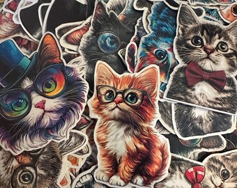 Silly Cat Sticker Pack – 72 Funny Cat-Themed Glossy Vinyl Stickers, Laminated Kitty Decals for Laptops, Water Bottles, Planners & Gifts