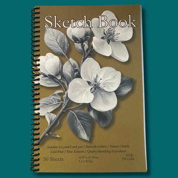 Apple Blossom Sketchbook - 5.5x8.5in, 50 Sheets, Spiral Bound, Premium Drawing Pad, Art Supplies, Sketch Pad, Professional & Hobby Use