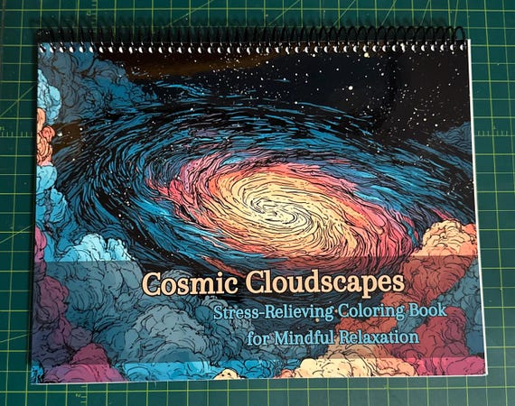Cosmic Cloudscapes Coloring Book – 8.5x11in Landscape, 32 Space & Cloud Designs, Top Spiral Bound, Adult Coloring Book for Relaxation