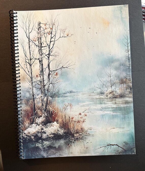 Misty Winter River Lined Notebook - 8.5x11in, 100 Sheets, 200 Pages, Spiral Bound, Journal, Seasonal Stationery, School & Office Notebook