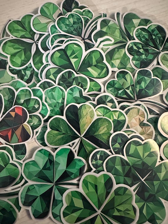 Clover Sticker Pack – 36 Lucky Clover-Themed Glossy Vinyl Stickers, Laminated Shamrock Decals for Laptops, Water Bottles, Planners & Gifts