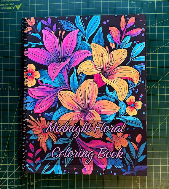 Midnight Floral Adult Coloring Book – 8.5x11in, 38 Floral Designs on Black Background, Thick Paper, Anti-Bleed, Dark Botanical Theme