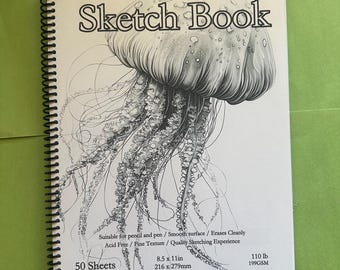 Jellyfish Cover Sketchbook - 8.5x11in, 50 Sheets, Spiral Bound, Premium Drawing Pad, Art Supplies, Nature-Inspired, Professional & Hobby Use