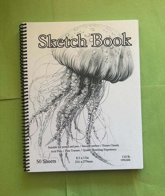 Jellyfish Cover Sketchbook - 8.5x11in, 50 Sheets, Spiral Bound, Premium Drawing Pad, Art Supplies, Nature-Inspired, Professional & Hobby Use