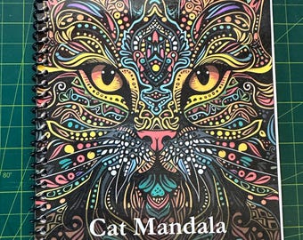 Cat Mandala Adult Coloring Book - Nature-Inspired Designs, 50 Pages, 5.5x8.5in, Spiral Bound, Stress Relief, Artistic Mindfulness