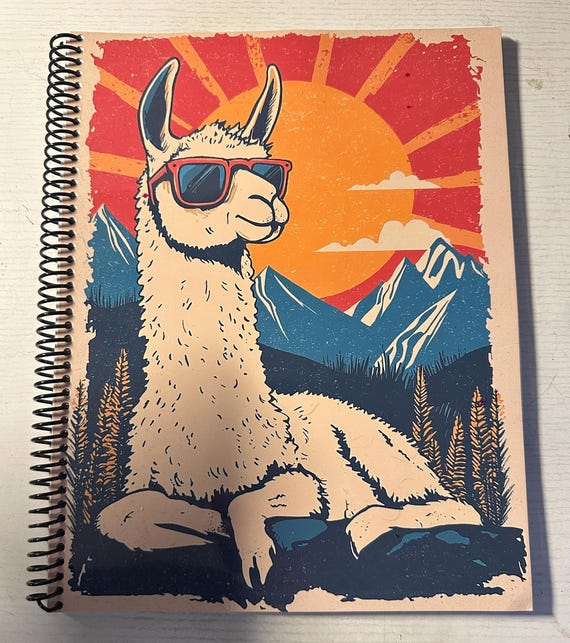 Retro Relaxing Llama Lined Notebook – Soft Cover, Spiral Bound, 60 Sheets (120 Pages), Two Sizes: 8.5×11″ & 5.5×8.5″, Vintage Llama ArtWork