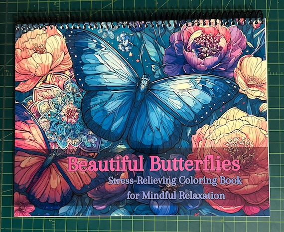 Beautiful Butterflies Coloring Book – 8.5x11in Landscape, 38 unique Designs, Top Spiral Bound, Adult Coloring Book, Stress Relief