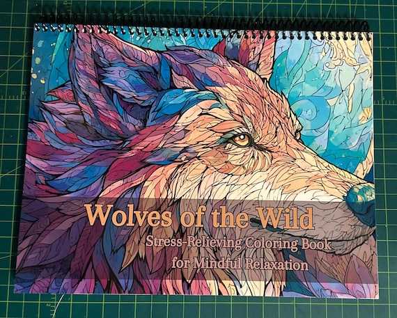 Wolves of the Wild Coloring Book – 8.5x11in Landscape, 35 Wolf & Nature Designs, Top Spiral Bound, Adult Coloring Book for Relaxation