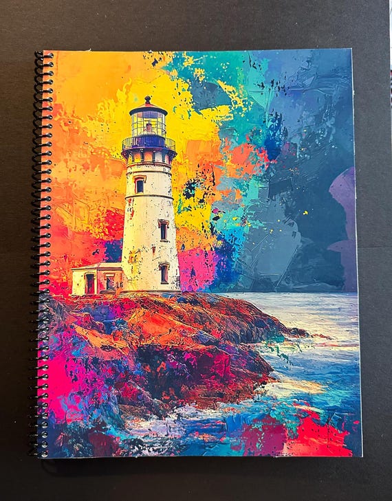 Vibrant Lighthouse Lined Notebook - 8.5x11in, 100 Sheets, 200 Pages, Spiral Bound Journal, Nautical Notebook, Office & School Supplies
