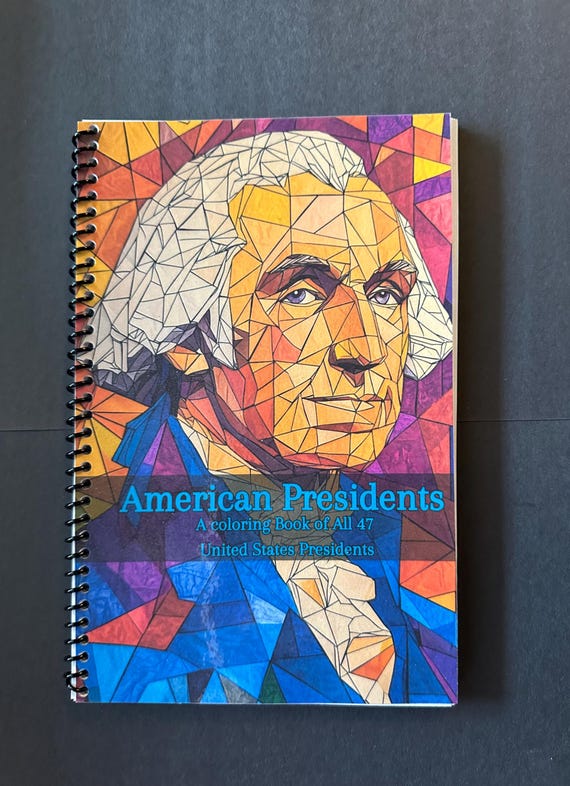 United States Presidents Coloring Book - Educational & Historical Designs, 47 Pages, 5.5x8.5in, Spiral Bound, Stress Relief, American Art
