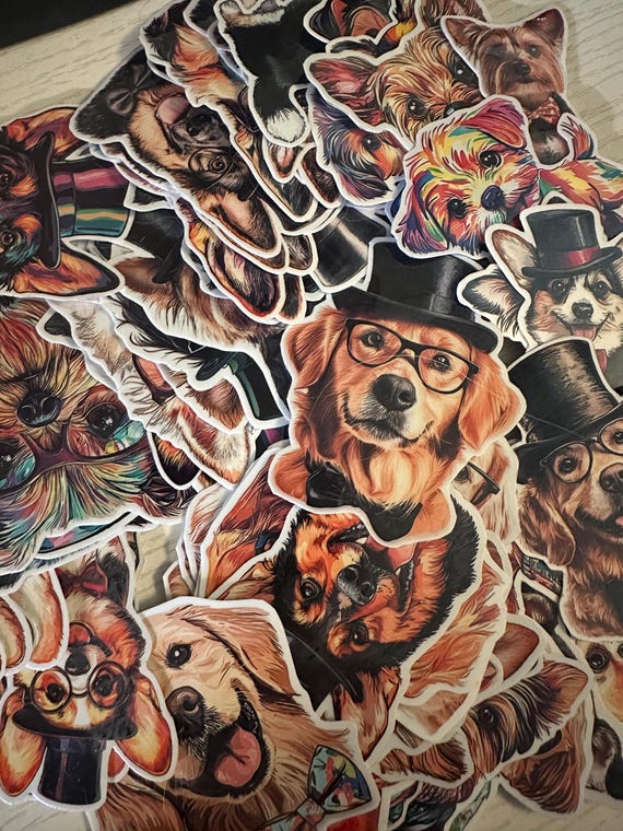 Silly Dog Sticker Pack – 72 Funny Dog-Themed Glossy Vinyl Stickers, Laminated Puppy Decals for Laptops, Water Bottles, Planners & Gifts