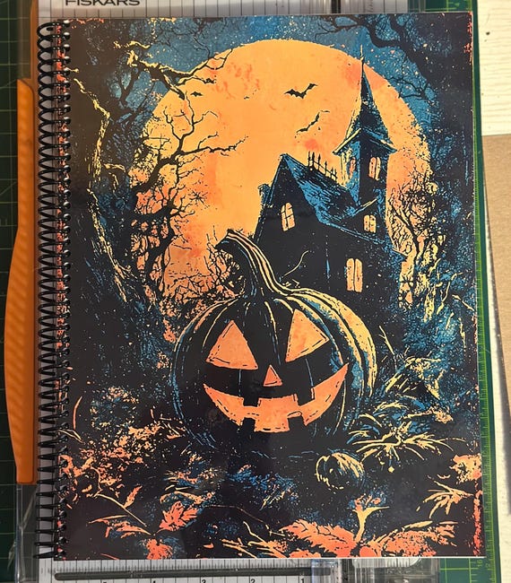 Spooky Haunted House Lined Notebook – 8.5″×11″, Spiral Bound, 60 Sheets (120 Pages), Halloween Cover Journal