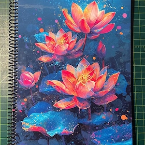 Lotus Flower Lined Notebook – Soft Cover, Spiral Bound, 60 Sheets (120 Pages), Two Sizes: 8.5×11″ & 5.5×8.5″, Floral Writing Journal