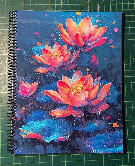 Lotus Flower Lined Notebook – Soft Cover, Spiral Bound, 60 Sheets (120 Pages), Two Sizes: 8.5×11″ & 5.5×8.5″, Floral Writing Journal