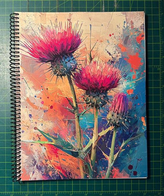 Thistle Flower Lined Notebook – Soft Cover, Spiral Bound, 60 Sheets (120 Pages), Two Sizes: 8.5×11″ & 5.5×8.5″, Surreal Botanical Journal