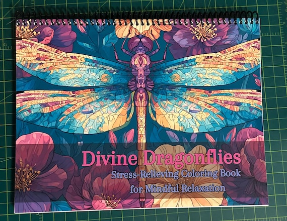 Divine Dragonflies Coloring Book – 8.5x11in Landscape, 35 Dragonfly & Floral Designs, Top Spiral Bound, Adult Coloring Book for Relaxation