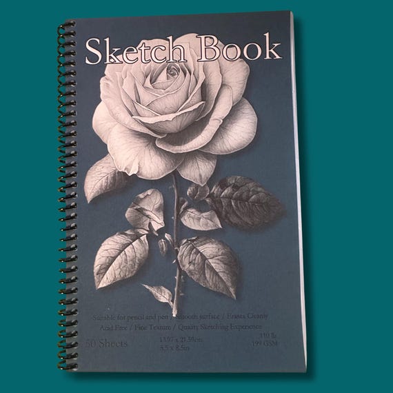Rose Sketchbook - 5.5x8.5in, 50 Sheets, Spiral Bound, Premium Drawing Pad, Art Supplies, Floral Sketch Pad, Professional & Hobby Use