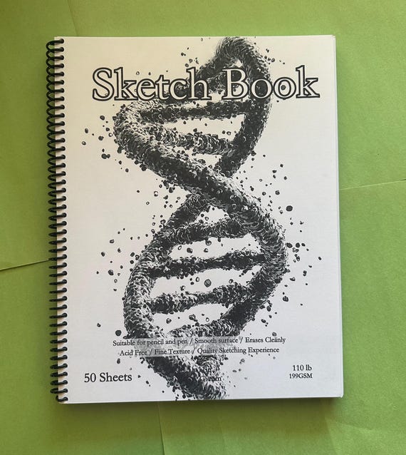 DNA Double Helix Cover Sketchbook - 8.5x11in, 50 Sheets, Spiral Bound, Drawing Pad, Science-Inspired Art Supplies, Professional & Hobby Use