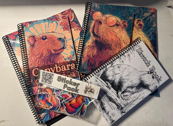 Capybara Stationery Bundle - Coloring Books, Sketchbook, Notebook, and Stickers | Cute Animal Gift Set | Fun Supplies for Capybara Lovers