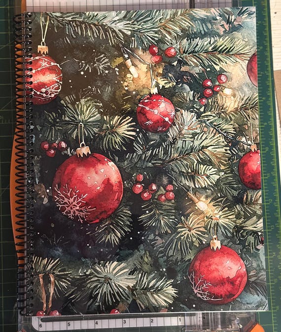 Christmas Tree Lined Notebook – 8.5″×11″, Spiral Bound, 60 Sheets (120 Pages), Festive Holiday Writing Journal