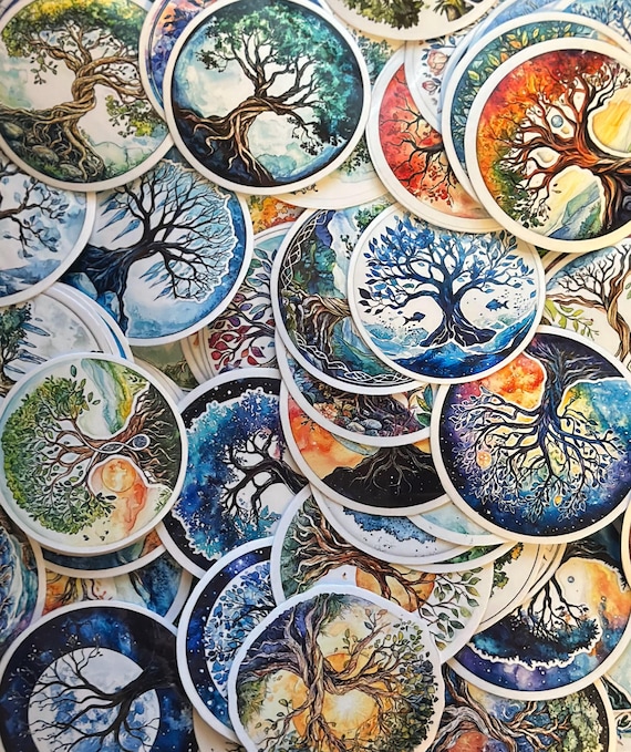 Yggdrasil World Tree Sticker Pack – 72 Magical Vinyl Stickers, Glossy Laminated Decals for Laptops, Water Bottles, Planners and Gifts