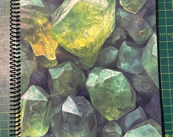 Green Gemstone Lined Notebook – Soft Cover, Spiral Bound, 60 Sheets (120 Pages), Two Sizes: 8.5×11″ & 5.5×8.5″, Journal for Everyday Use