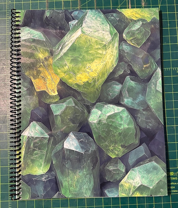 Green Gemstone Lined Notebook – Soft Cover, Spiral Bound, 60 Sheets (120 Pages), Two Sizes: 8.5×11″ & 5.5×8.5″, Journal for Everyday Use